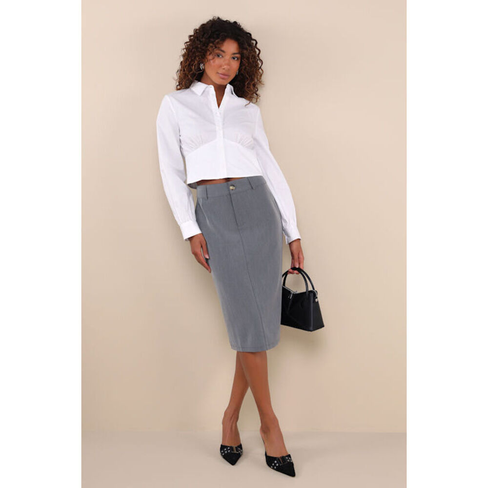 NWT Lulus Unlimited Sophistication Dark Grey High-rise Midi Skirt